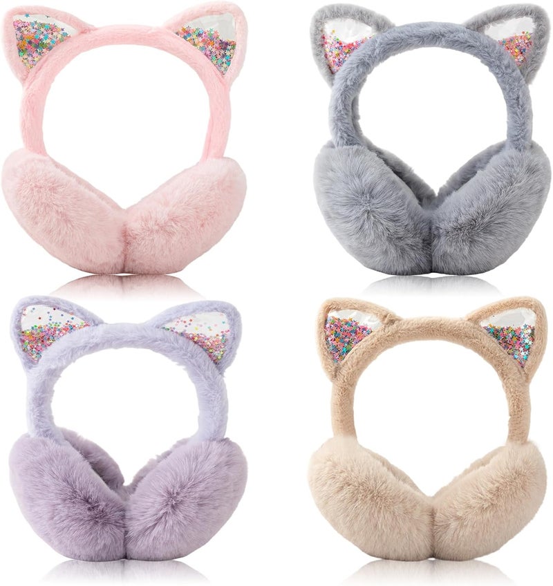 Adboros 4 Pcs Cute Animal Ear Muffs Winter Warm Fluffy Cat Ear Earmuffs Cozy Ear Warmers for Girls Boys Kids Children Outdoor - Image 1